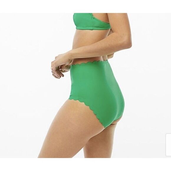 J CREW Womens High-Rise Scalloped Bikini Bottom NEW Kelly Green BF044 Sz Large L - Picture 3 of 14